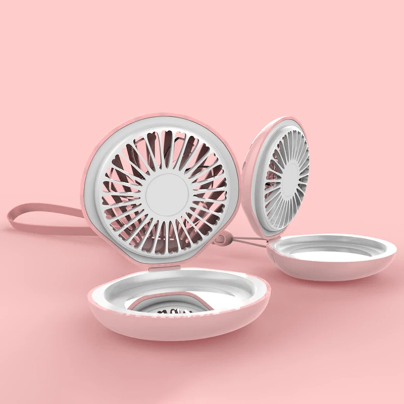 Portable Desktop Small Shell Mirror Dualuse Sling Cooling Fan Mini Led