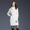 Warm Charm Women turtleneck Sweater Dress lantern sleeve Fall Winter Long Sexy Pull Out Dresses Skinny Knitted Dress