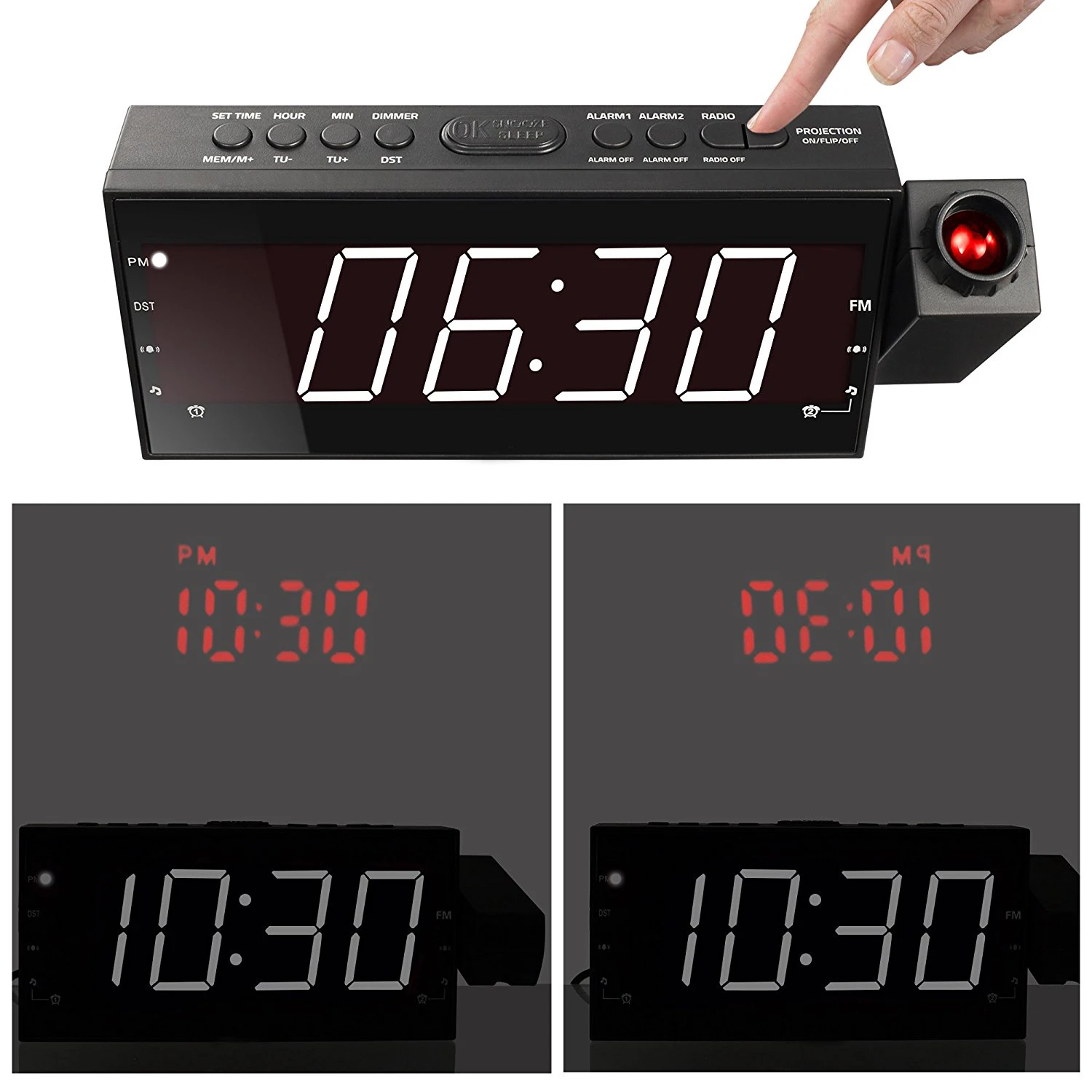 Hotel Bed Room Digital Fm Radio With Usb Charger Projection Alarm Clock