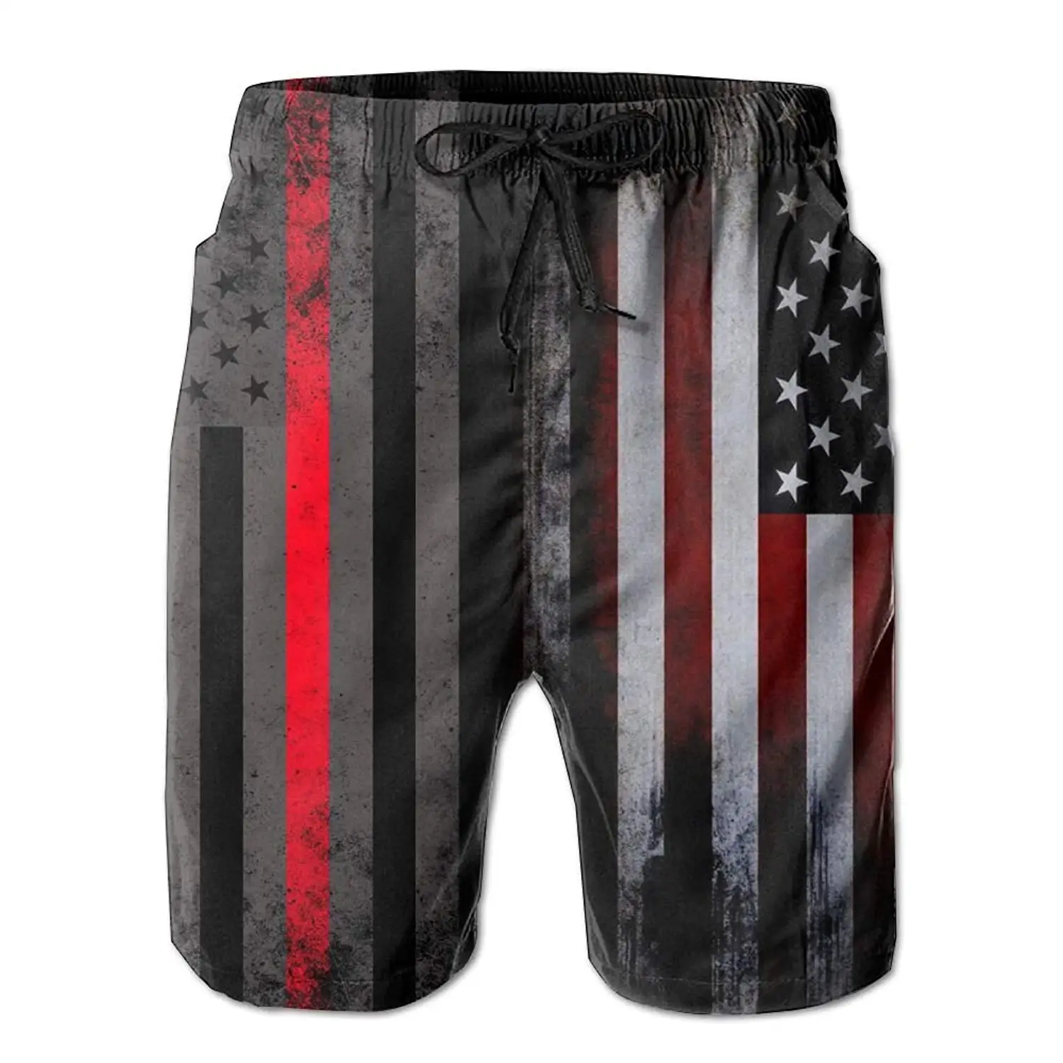 Quick-Dry Mens Beach Shorts American Flag Style USA Independence Day Swim Trunks with Adjustable Drawstring