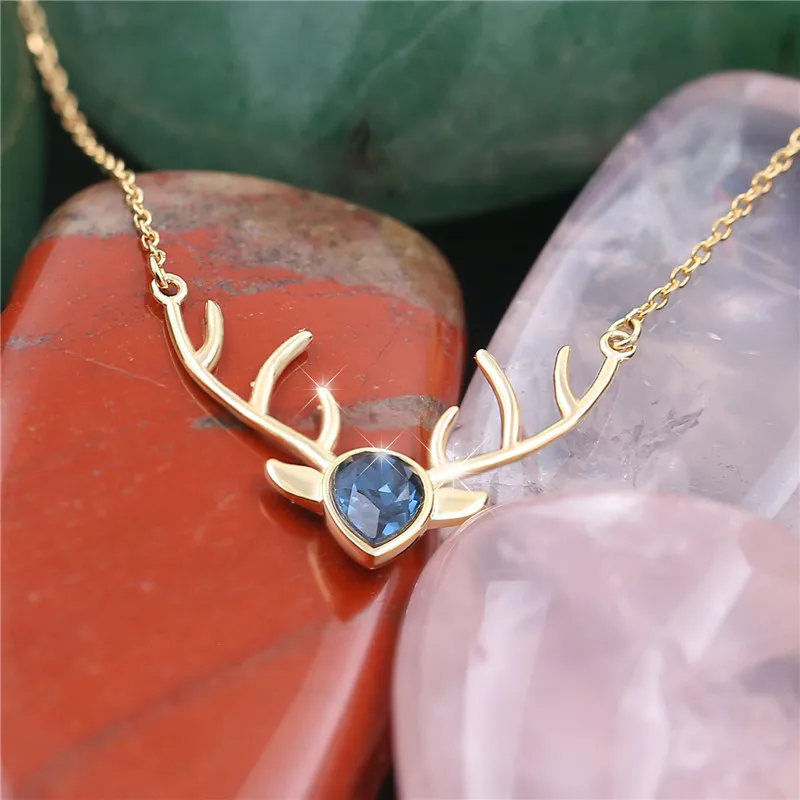Venta por mayor joyas sólido 925 Plata Esterlina Collar Colgante de piedra lunar Ciervo