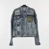 DiZNEW Custom Blue Denim Drop Shoulder Oversized Fray Jacket Men