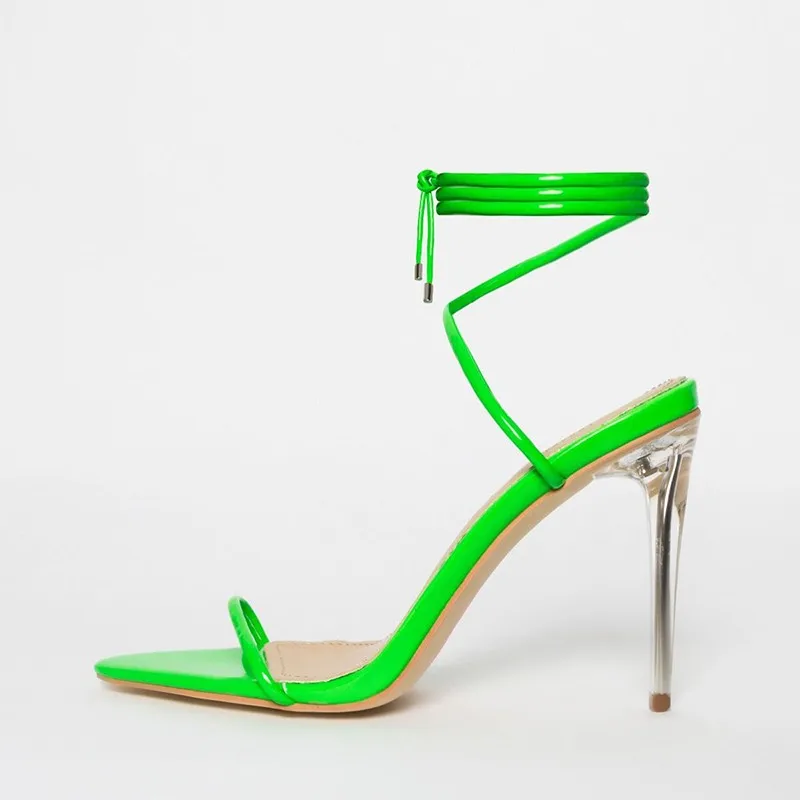 Neon Green Strap Transparent Heel Women High Heel Sandal - Buy ...