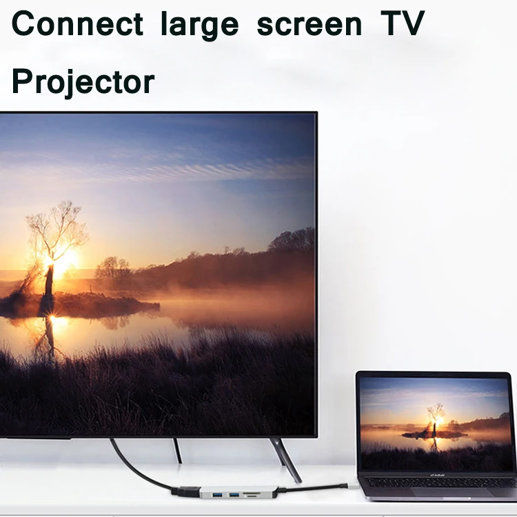 type c hub adapter 5 In 1 USB Hub with TF/SD+UHD:4k@30Hz/USB3.0 For MacBook Pro