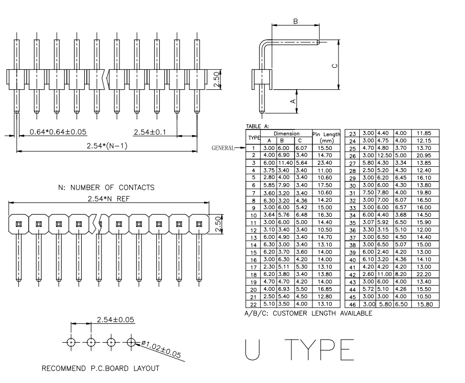 2.54mm R/a Male Pin Header Single Rwo 1*7p Connector Buy 2.54mm Pin