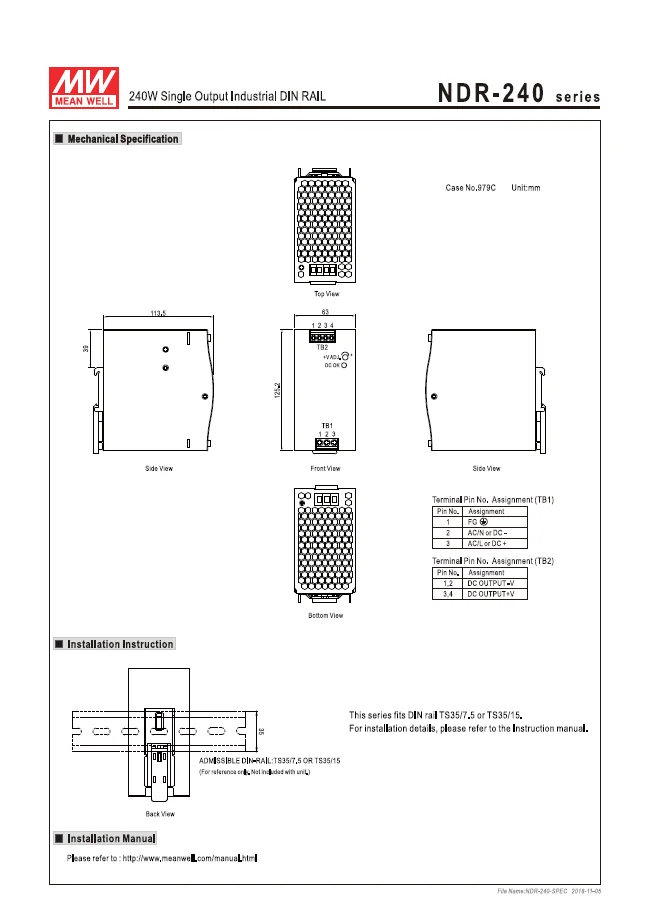 FUENTE DE ALIMENTACION RIEL DIN 24VDC 10A MEAN WELL NDR-240-24 FUENTE DE ALIMENTACION RIEL DIN 24VDC 10A MEAN WELL NDR-240-24