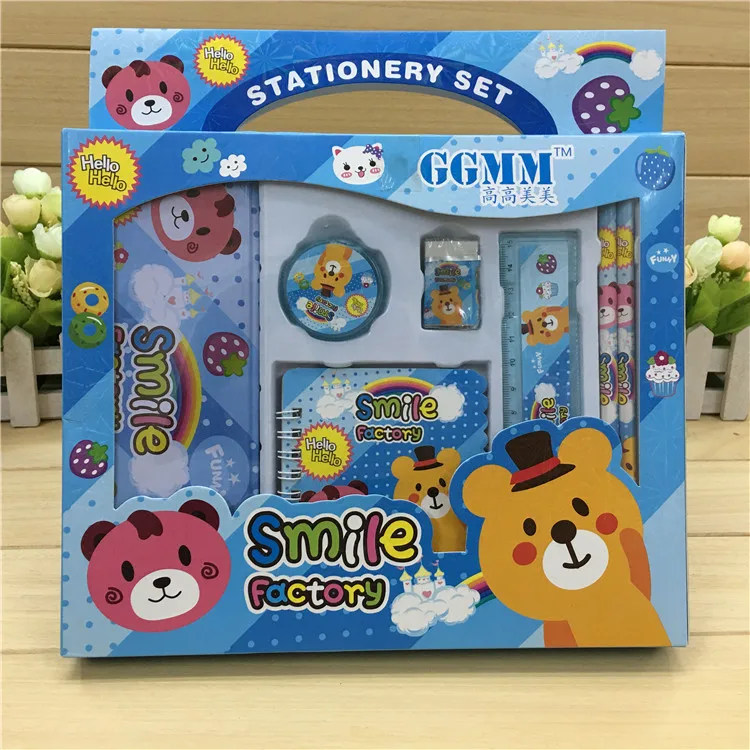 Low price creative kids cute gift stationery set with pencil case for student