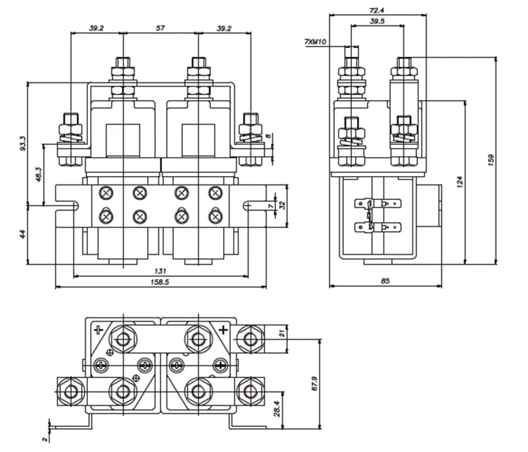 DPDT DC Contactor 2NO NC Changeover 100A 150A 200A 300 400A 12VDC 24VDC 36VDC 72VDC direct current Electric Vehicle EV Relay