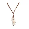 Long Strand Cultured Pearl Pendant Necklaces Genuine Leather Necklace