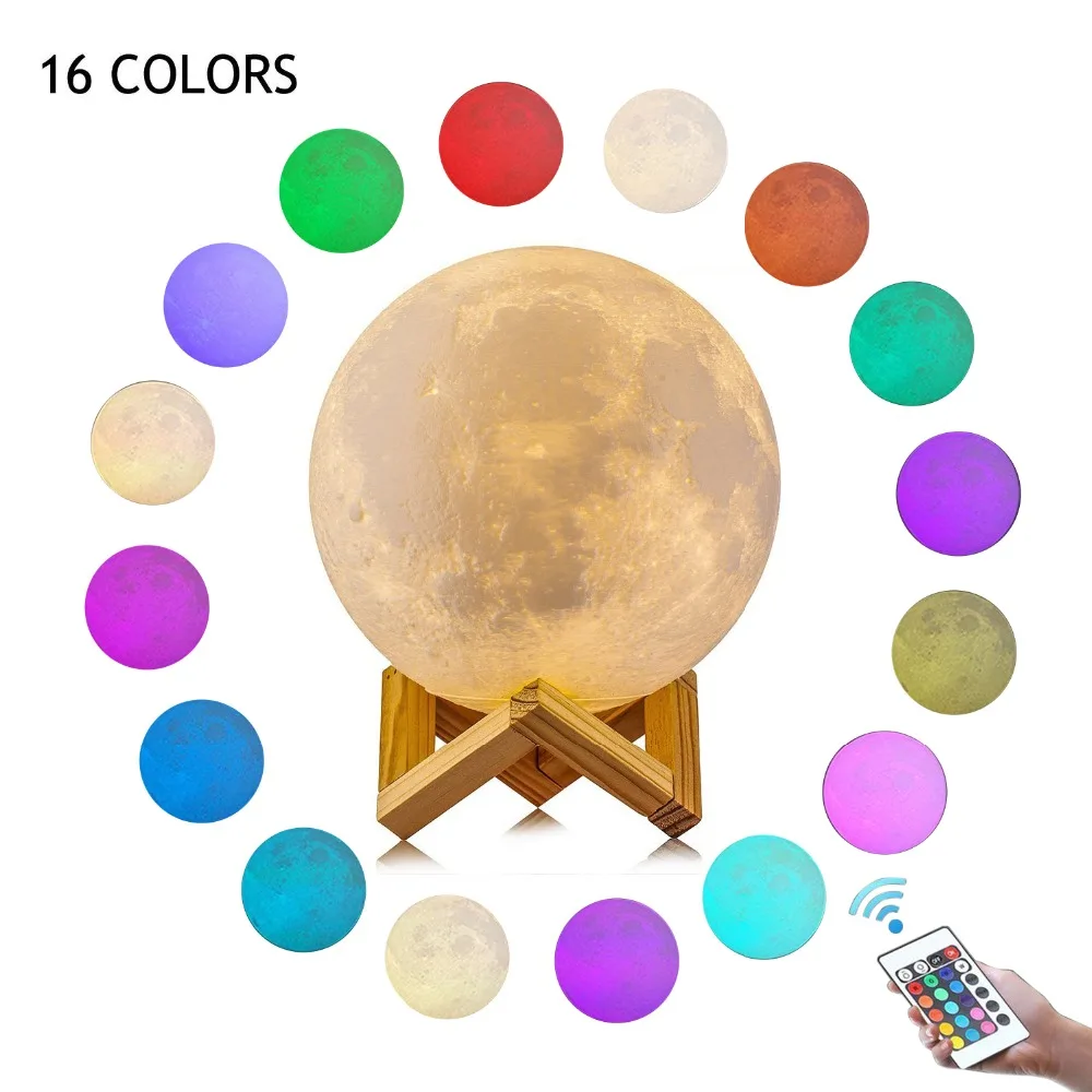 3D Print creative novelty gift moon lamp USB LED Night Light 3d moon lamp manufacturer with 15cm 16 Color Remote Control