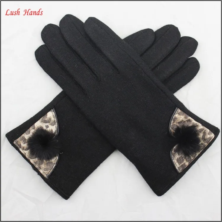ladies fashion black woolen hand gloves women with venonat