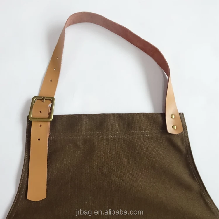 Durable Washable Heavy Duty Leather Cotton Canvas Work Apron With Tool pocket