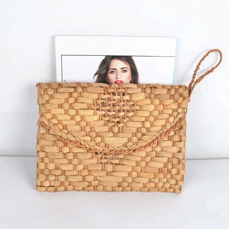 Fashion Square Big Capacity Beach Straw Hand Bag With Wood Handle Buy