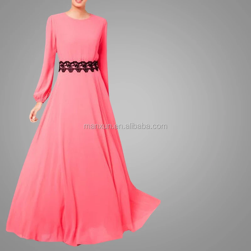 Famous Lace Red Muslim Simple Abaya 