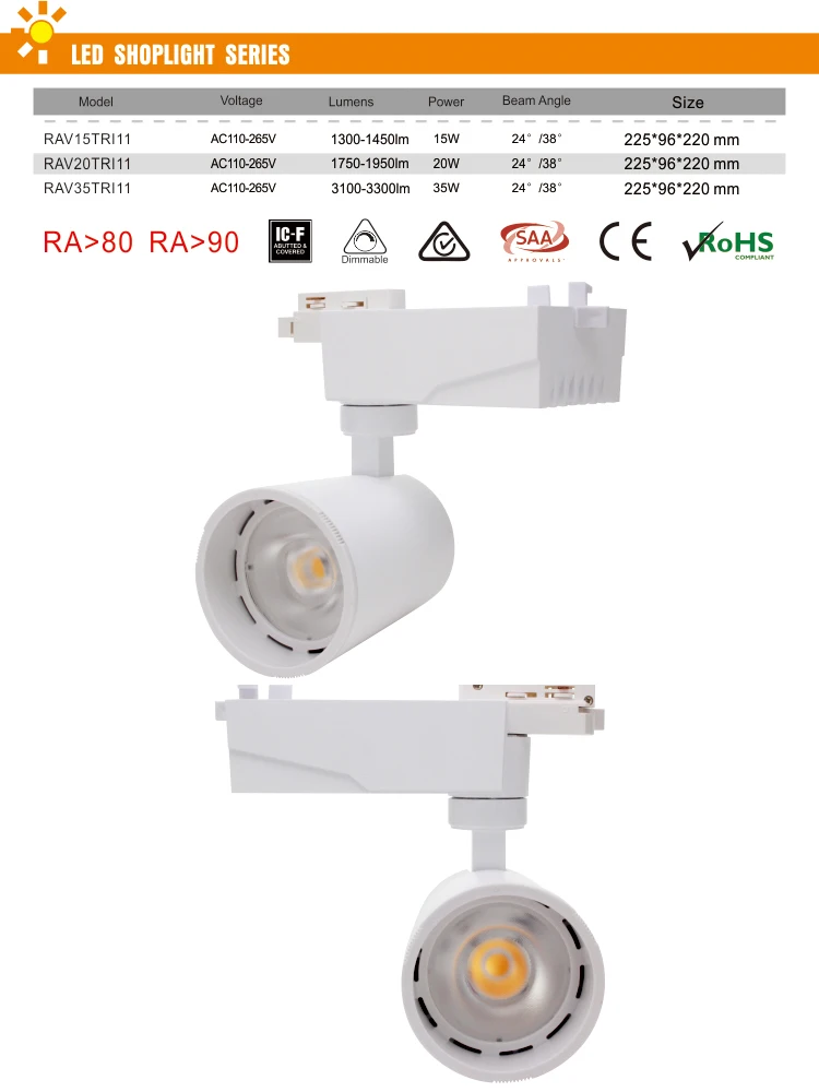 small shop track lighting 10w/12w/35w/15w 24/60 degree track lighting commercial lamp