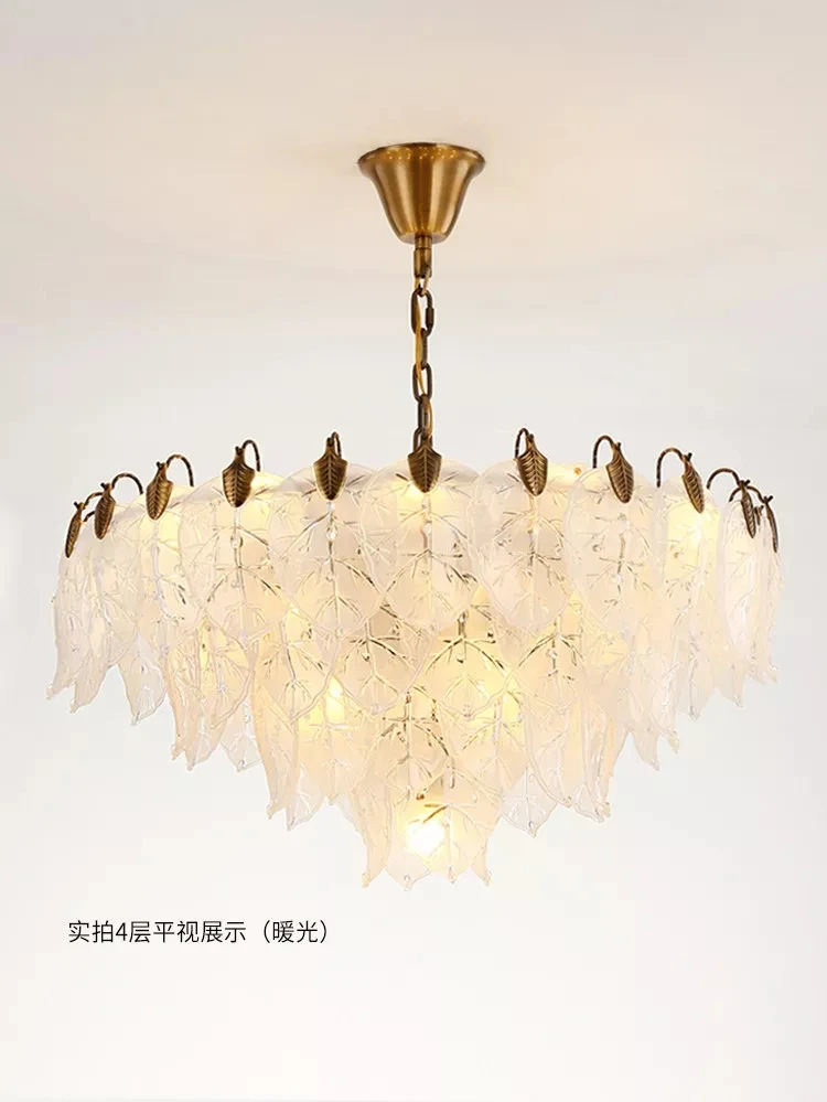 MEEROSEE High Quality Glass Leaves Chandelier Lighting Modern Living room Round Decorative Glass Hanging Pendant Lamp MD86717