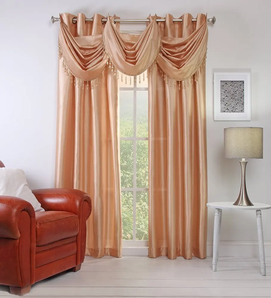 1PC FAUX SILK CURTAIN DRAPE WINDOW PANEL WITH EIGHT GROMMETS FULLY STITCHED IN 50X63" EACH PIECE IN SAND