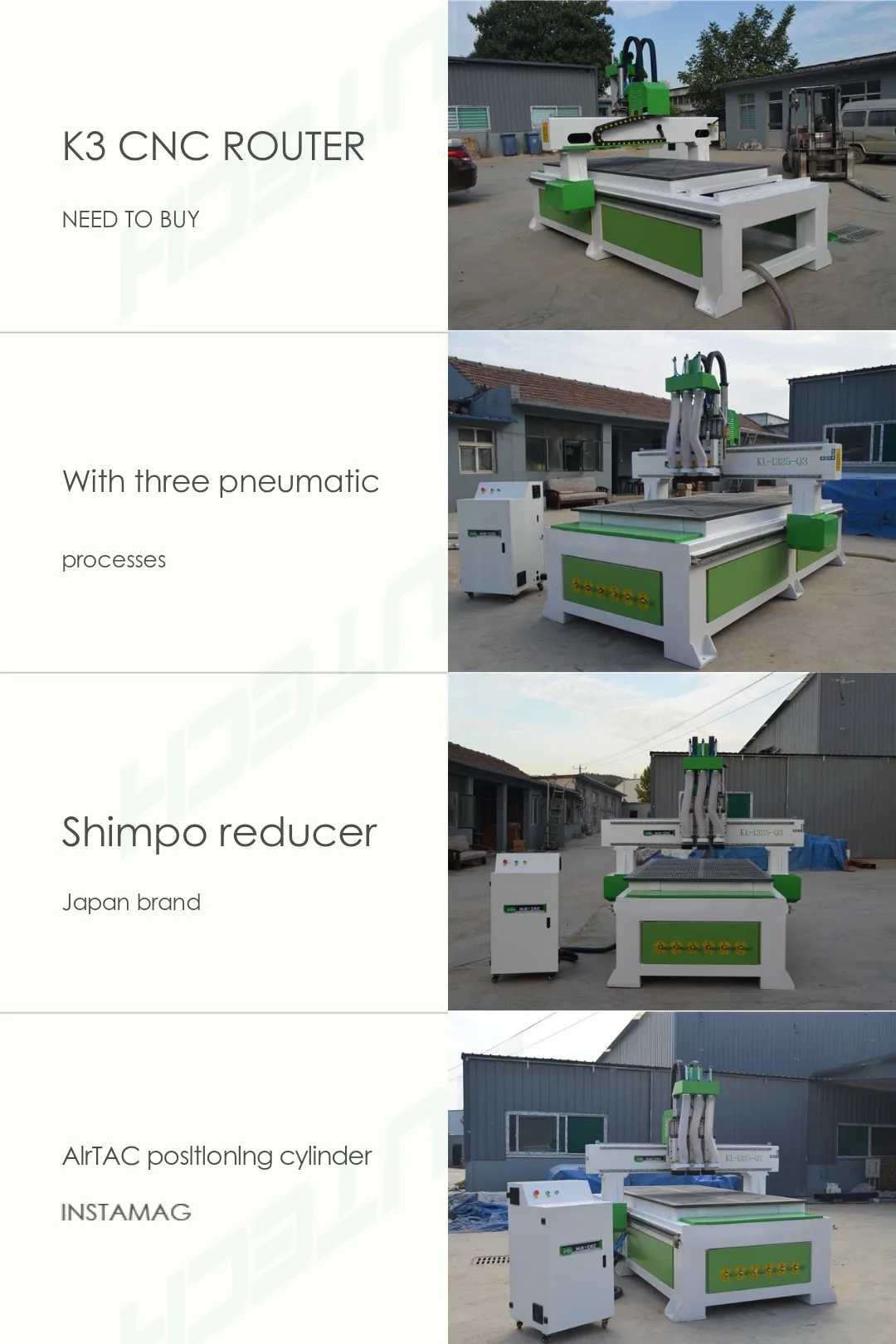 Pneumatic three processes 1325 wood cutting machine /cnc router