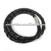 2 Rolls Plain Black Braided Leather Cord Bracelet With Stainless Steel Magnetic clasp