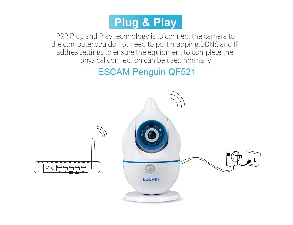 NetWork Technology and IP Camera Type P2P IP Webcam ESCAM QF521