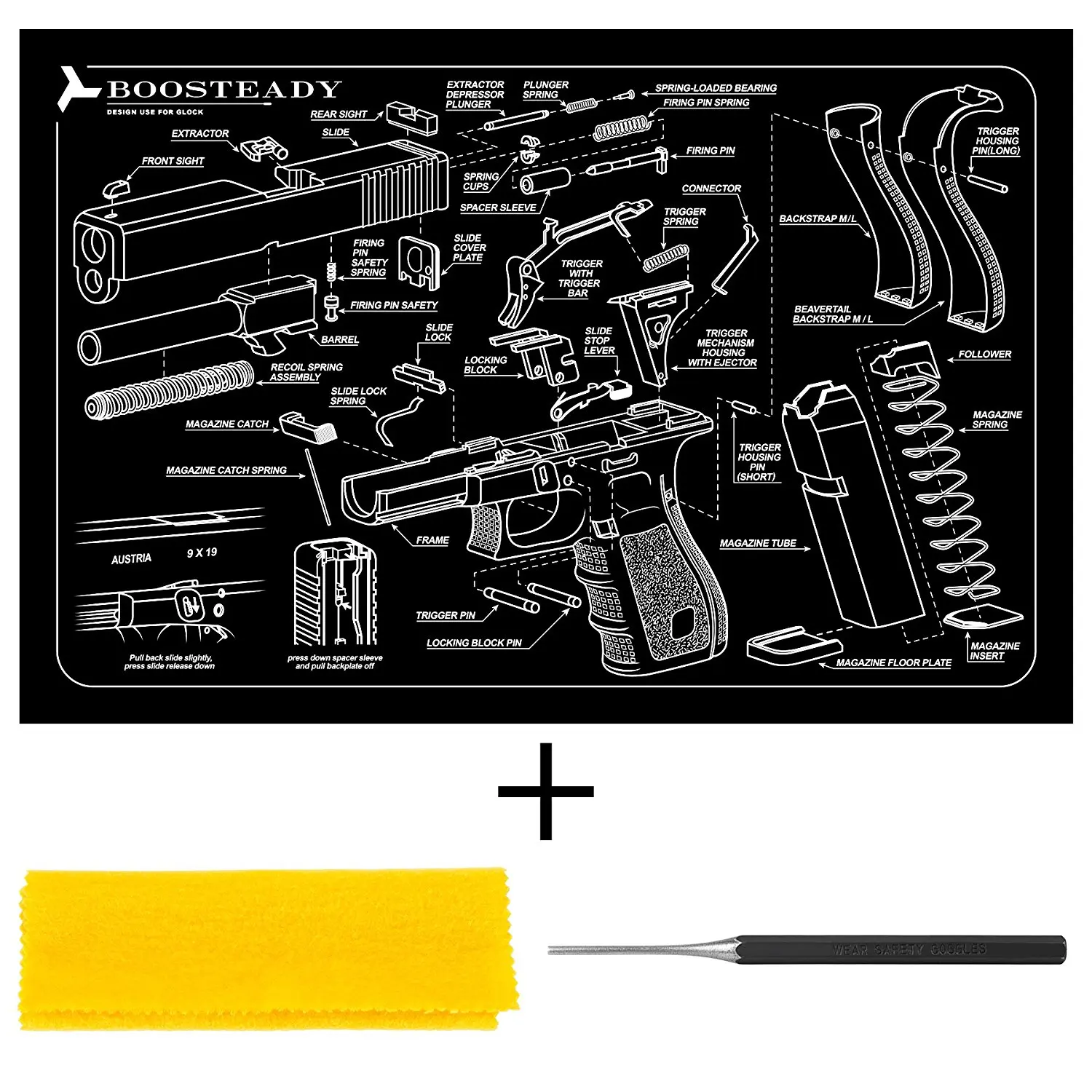 Bundle Pack Glock Diagram Tac44 Glock Gun Cleaning Mat /& Tools Glock Assembly Compatible