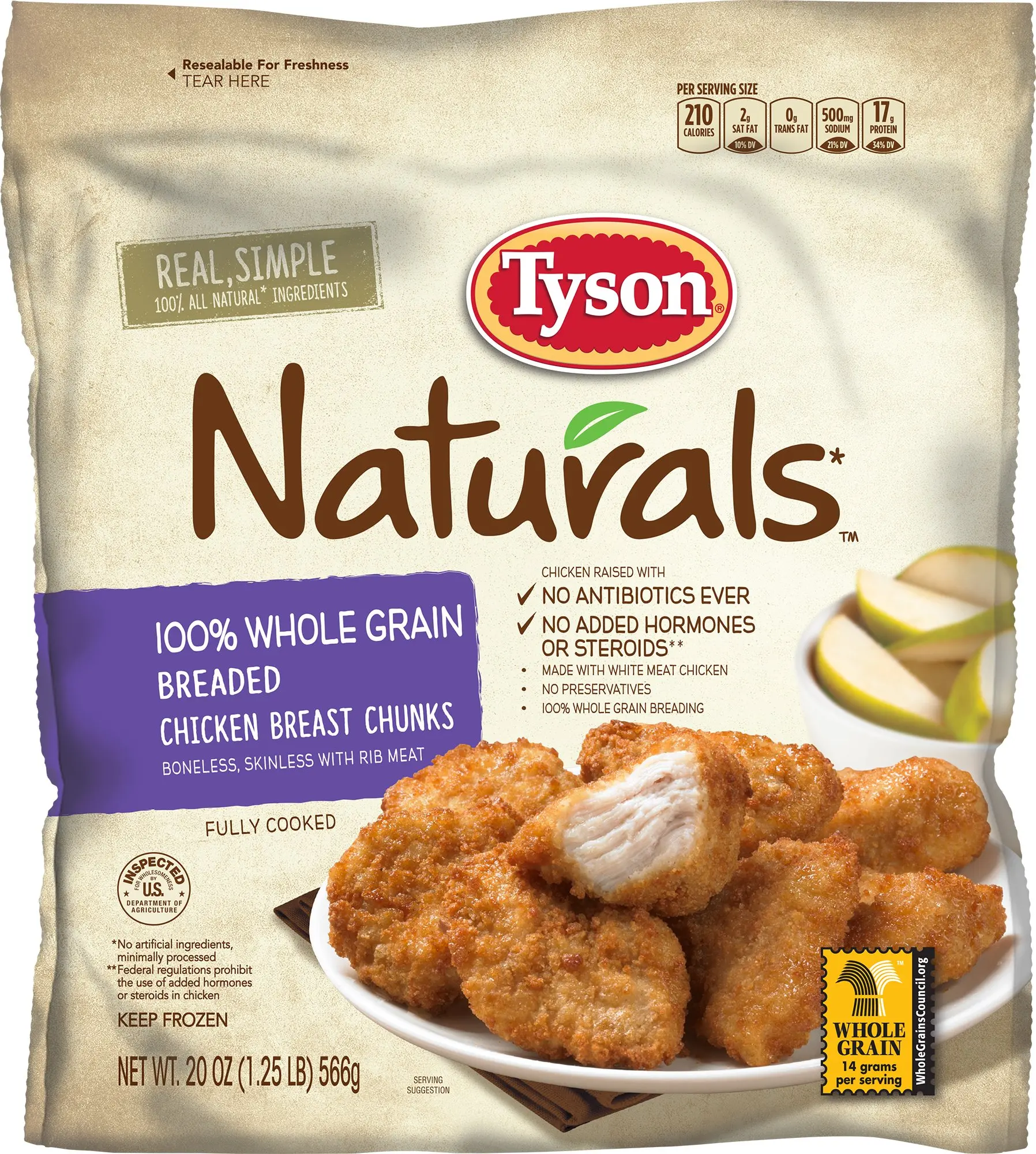 Breaded Chicken. Crispy Chicken Nuggets package Design. Naturals ingredients and Fresh Chicken Junior.
