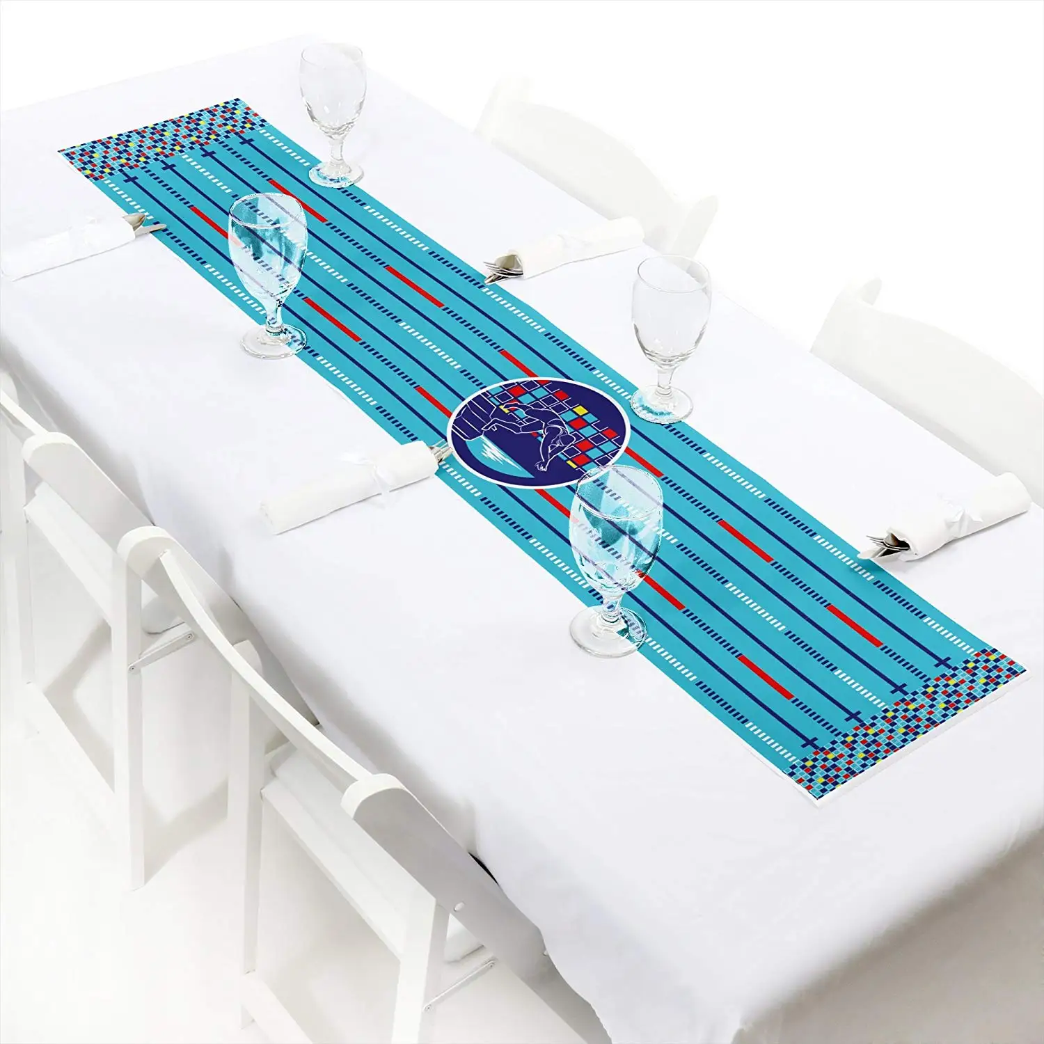 Making Waves - Swim Team - Petite Swimming Party or Birthday Party Paper Table Runner - 12" x 60"