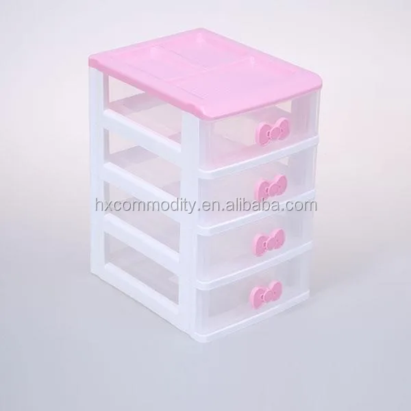 Children Girl Plastic Desk Tool Storage Cabinet 4 Drawer Boxes