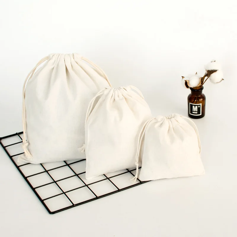 Natural Color Plain Drawstring Cotton Packaging Bags For Gifts Or