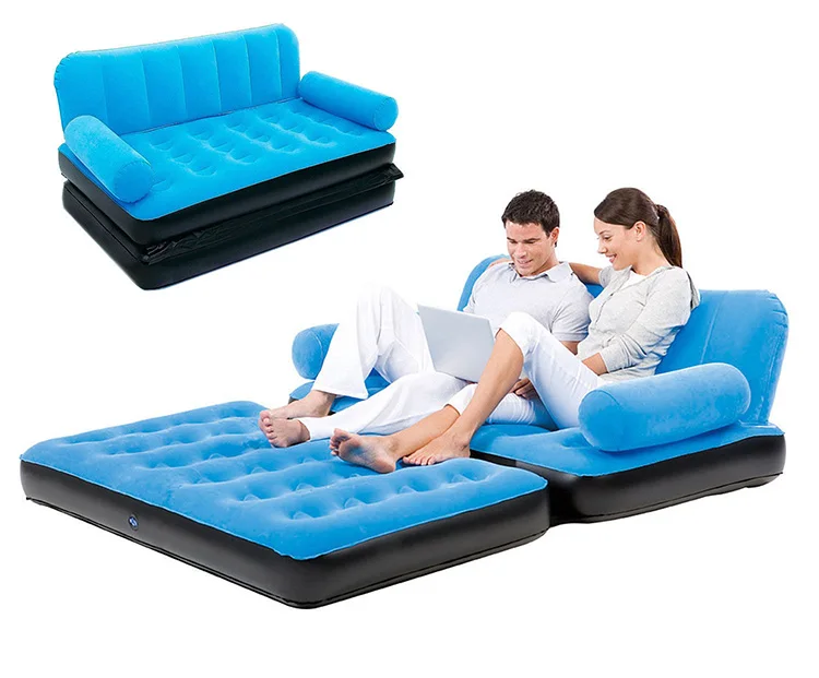 LCCYJ Flocking Double Inflatable Sofa Foldable sofa bed Outdoor Air Lounger Waterproof Durable Including electric pump 