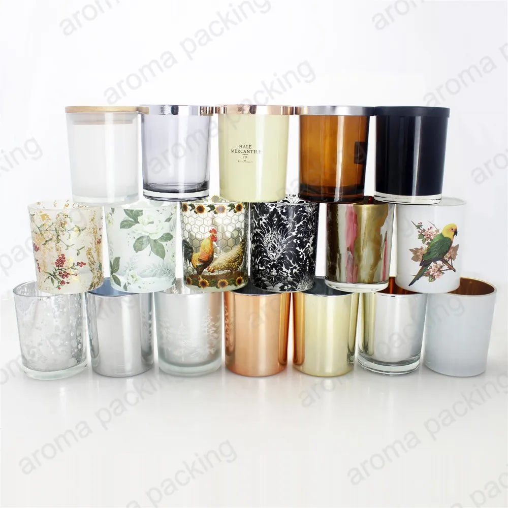 New Fashion Copper Glass Candle Jar With Rose Gold Metal Lid For