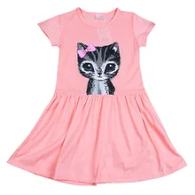 Infantil Criança Meninas T Shirt Crianças Vestido de Verão Vestido da Cópia Do Gato Princesa de Festa Vestido de Verão