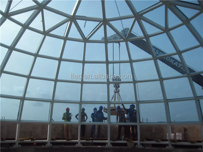 Space frame structure glass roof dome steel building