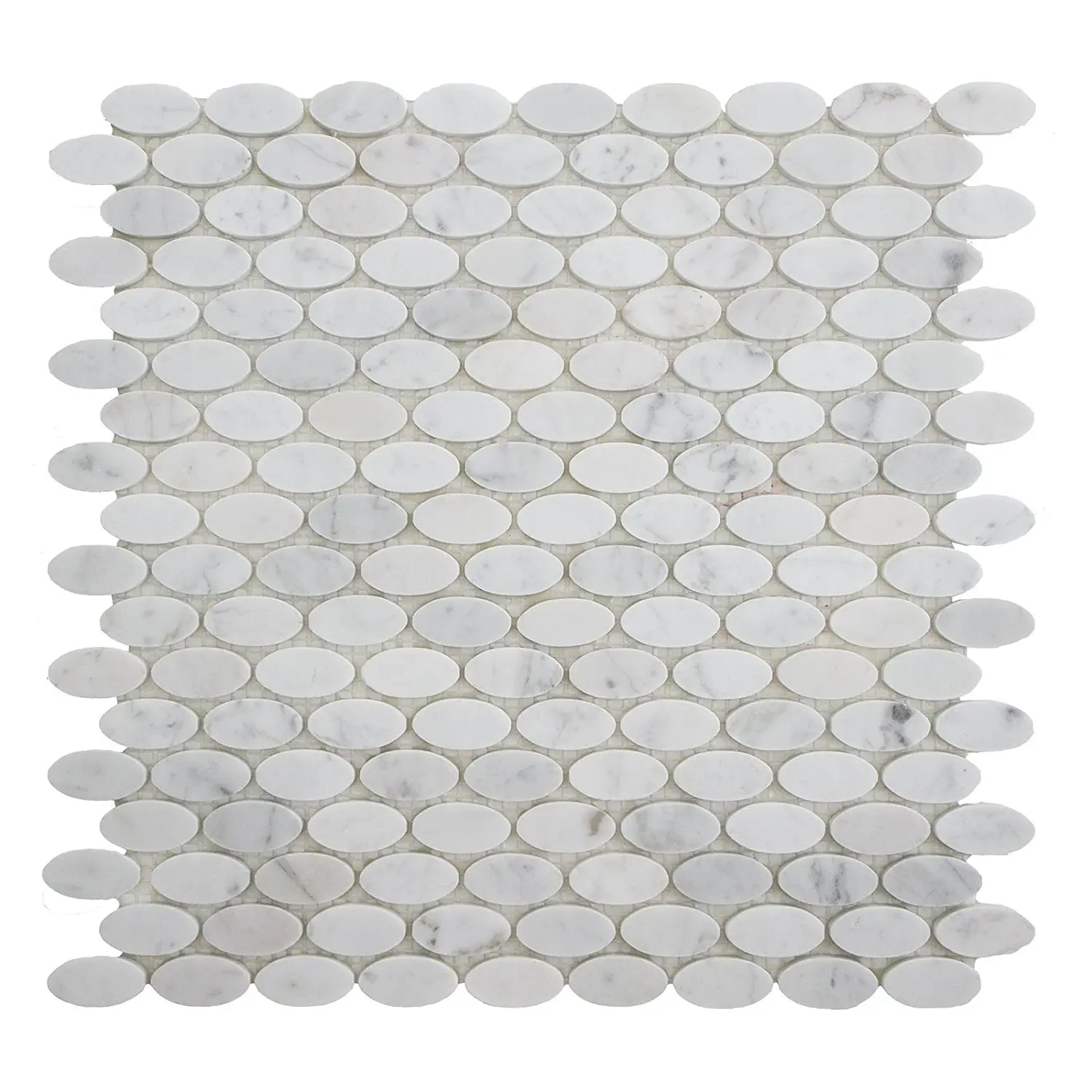 Carrara White Marble Mosaic Tile, CWMM54OVL-H, 1-1/4"X5/8" Oval, 12"X11-1/2"X3/8", Honed (Sample (4"X3-1/2"))