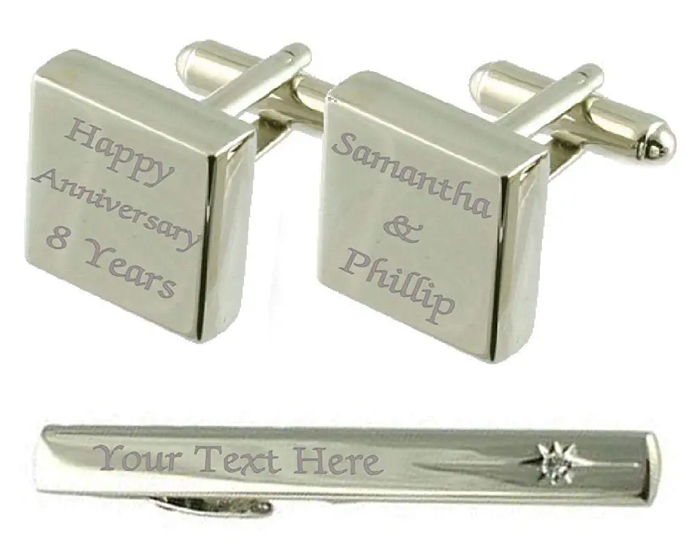 Happy Anniversary Engraved Cufflinks Tie Clip Box Set