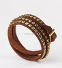 Make couples real leather cuff 3 rows studded pyramid bracelet bracelets wristband