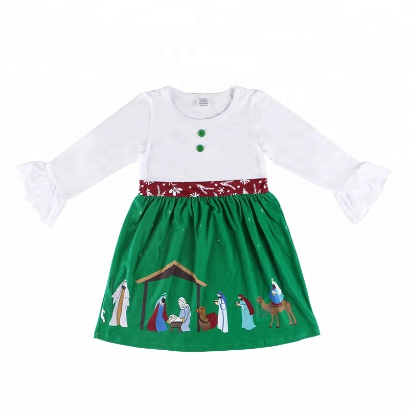 Baby Girls Boutique Long Sleeve Cotton Nativity Dress Latest Design Baby Dress,Wholesale Children Clothing