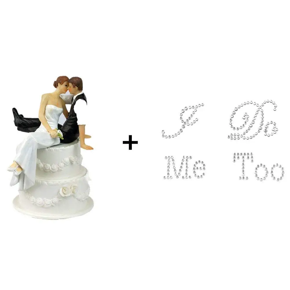 TtoyouU Wedding Cake Topper Love Bride and Groom Figurine+2 Wedding Rhinestone Shoes Applique Decals Stickers "I Do" & "Me Too"-Wedding Selection (Wedding Cake Topper + Silver Wedding Shoes Stickers)