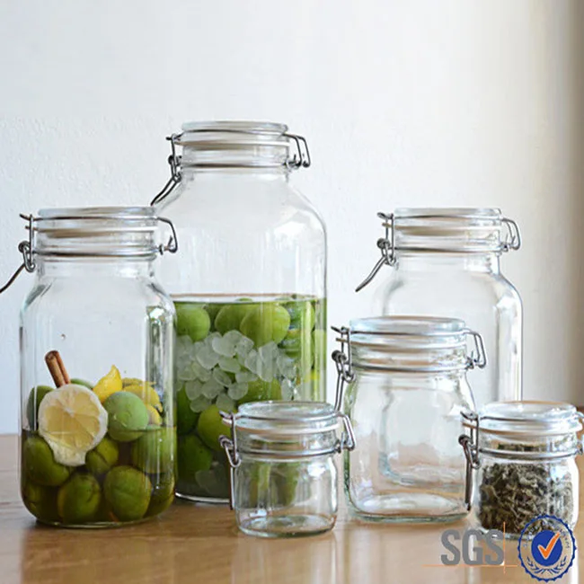 Food Grade 500ml3l Round Airtight Glass Storage Jar With Clip Top Lid