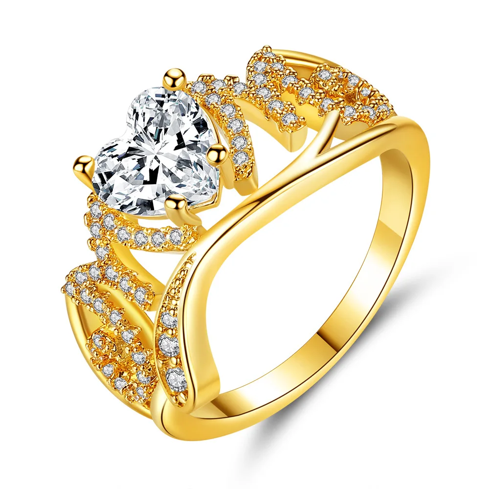 Hainon gold jewelry Luxurious shiny white diamond drill bit engagement ring women rose gold fashion jewelry 2018 rings Cute