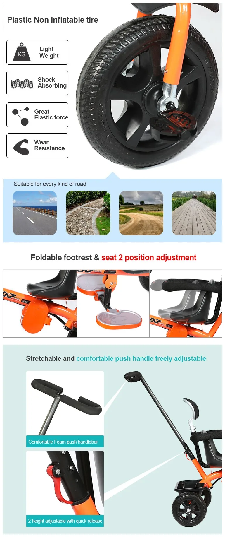 Unique Baby Tricycle With Rubber Wheels / Ride On Toy Baby Stroller