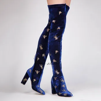 navy blue thigh boots