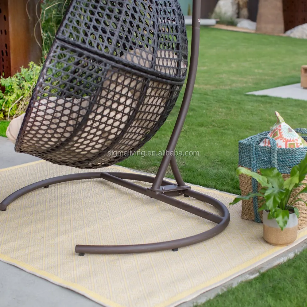 Hanging swing chair with cushion outdoor rattan swing chair