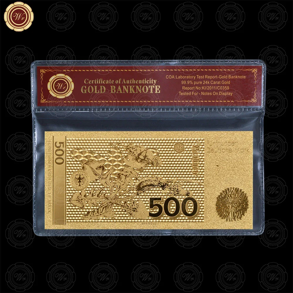 wr 定制德国 500 马克货币质量 24k 黄金钞票与 coa 框架