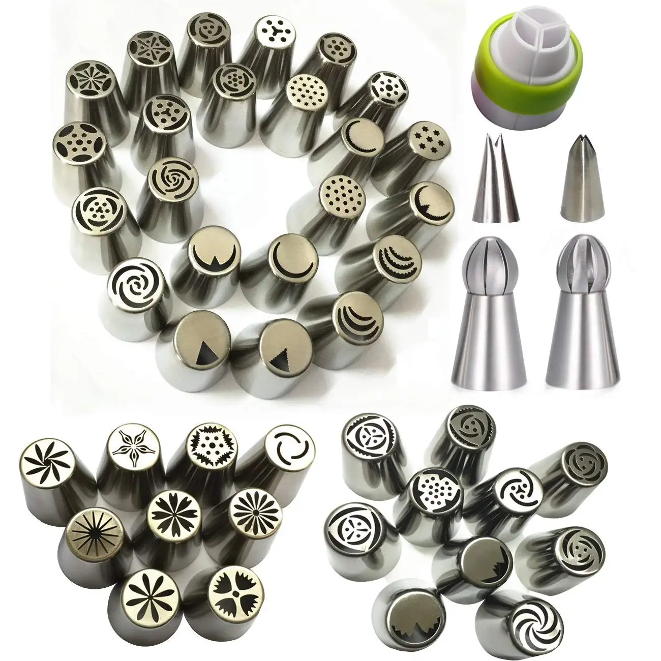 Russian Piping Tips 46 Pcs Set - KOOTIPS Cake/Cupcake Decorating Icing Tips - 41 Extra Large Stainless Steel Pastry Nozzle Tips and 2 Leaf Tips, 1 XL Coupler and 2 Ball Ice Tips