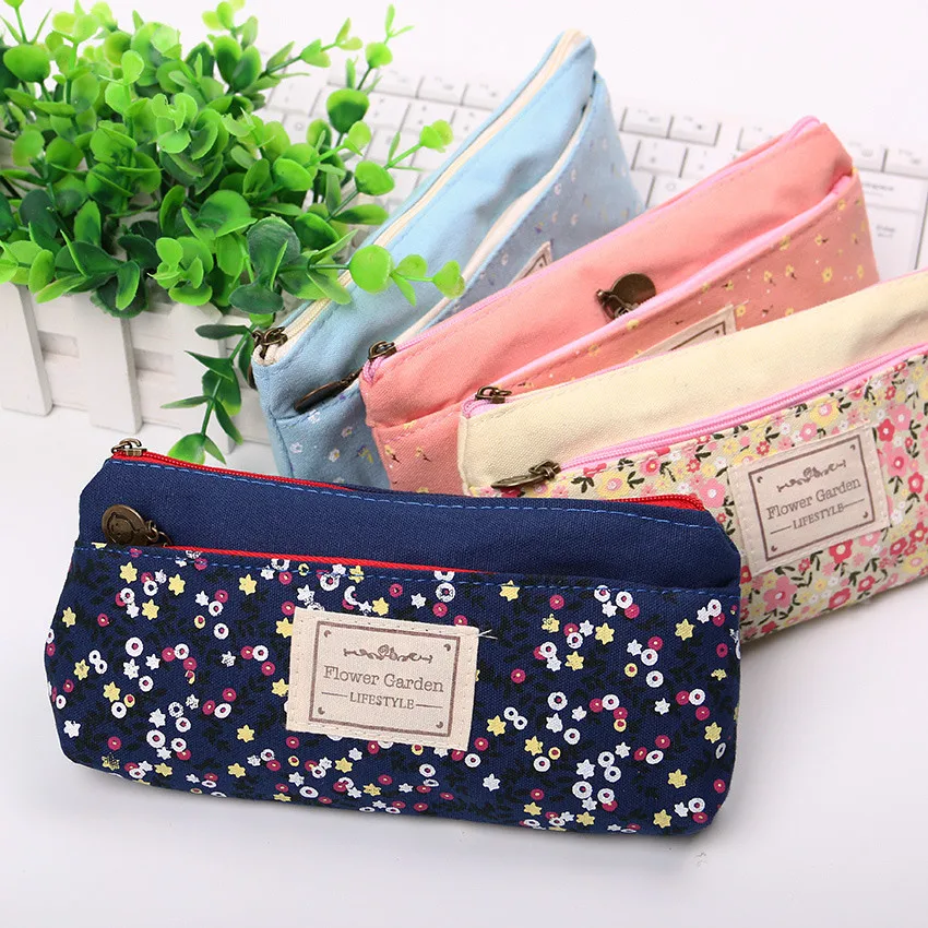 School Pencil Bag Pencil Pouch Double Zipper Pure And Fresh Cosmetic ...