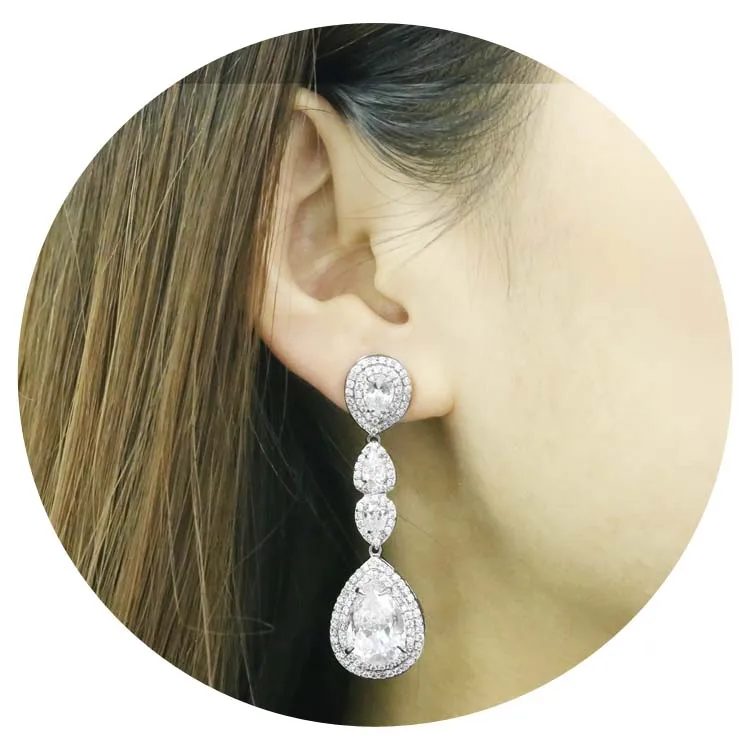 Long Tear Drop Cubic Zirconia Earring CZ Jewelry