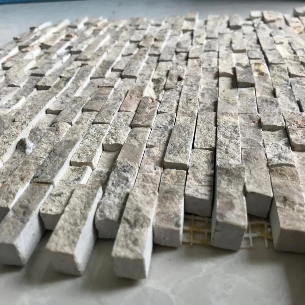 Irregular natural beige split face travertine stone mosaic customizable wall and floor tiles