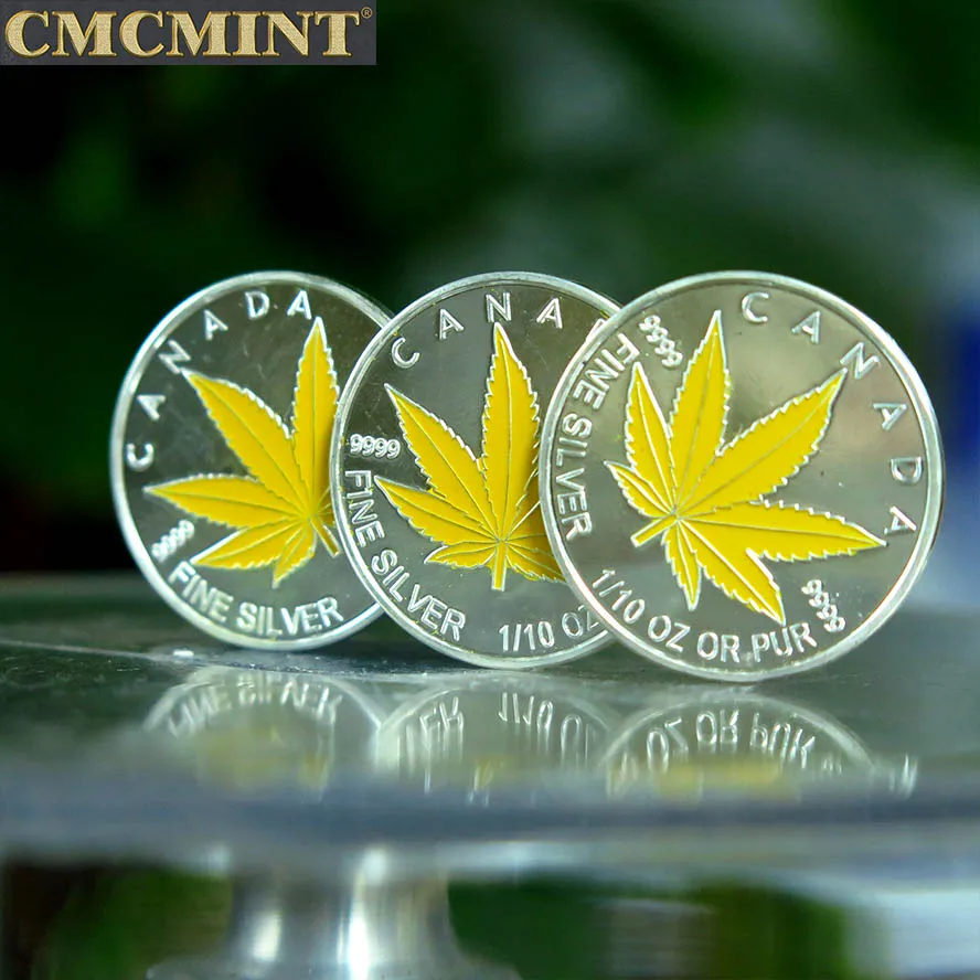 Hot New Products Custom 1/10 Oz 999 Fine Silver Marijuana Yellow Round
