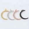 new high quality custom silver and gold plated rhinestone shiny slim moon charm pendant